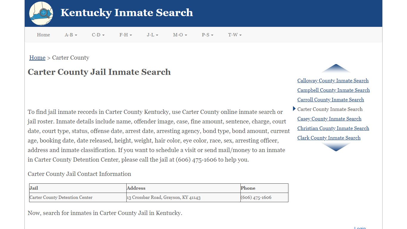 Carter County KY Jail Inmate Search
